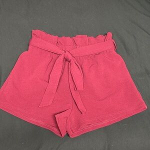 Women's Belted Burgundy Paperbag Shorts